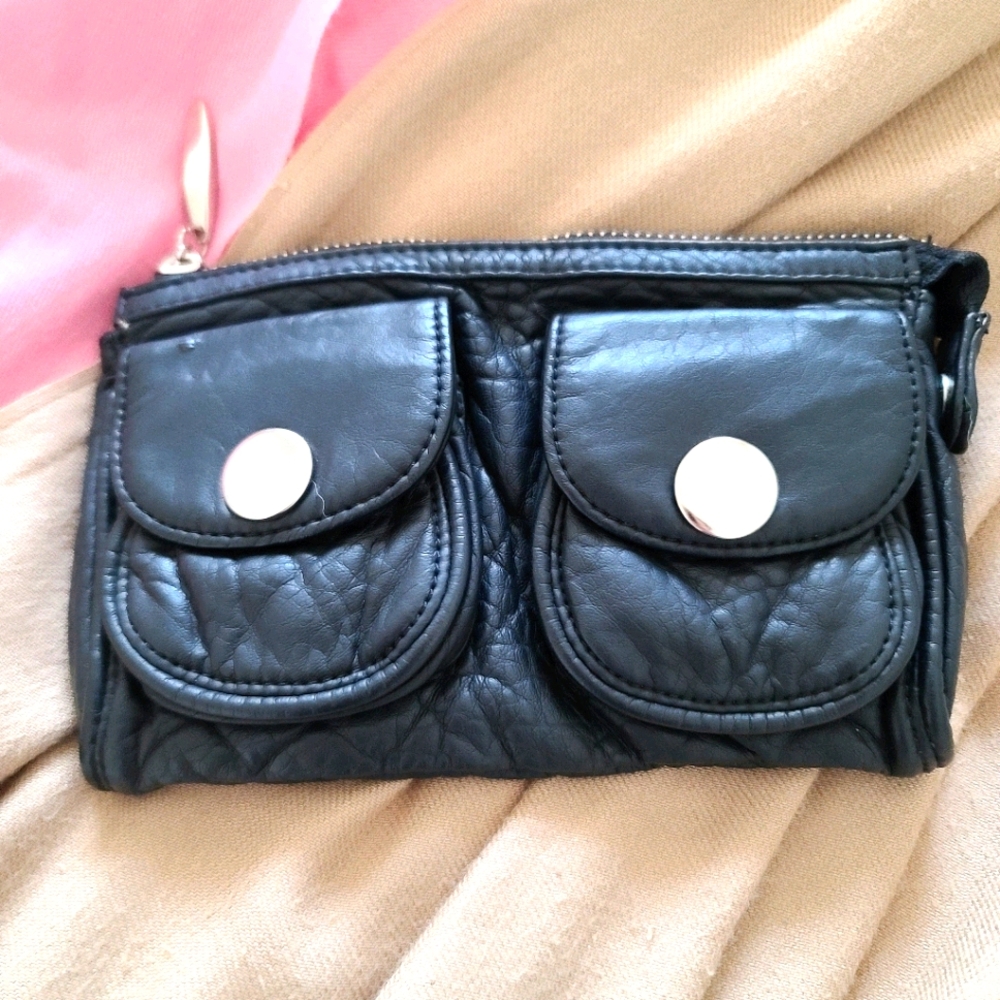 Black Vegan Leather Moto Clutch